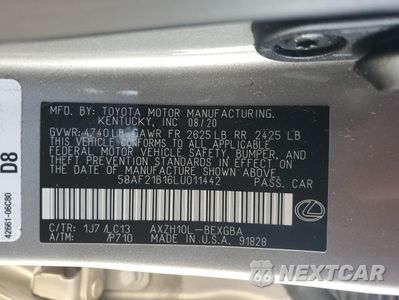 Zdjęcie 12 z 13 samochodu: 2020 LEXUS ES 300H ULTRA LUXURY VIN:58AF21B16LU011442 - miniatura