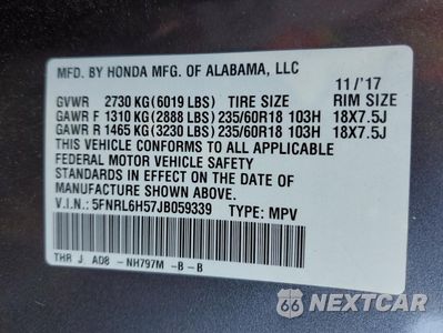 Zdjęcie 14 z 14 samochodu: 2018 HONDA ODYSSEY EX VIN:5FNRL6H57JB059339 - miniatura