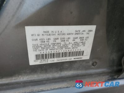 Zdjęcie 12 z 12 samochodu: 2004 MITSUBISHI GALANT ES MEDIUM VIN:4A3AB36F74E085985 - miniatura