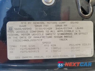 Zdjęcie 14 z 14 samochodu: 1990 CHEVROLET GMT-400 C1500 VIN:1GCDC14N0LZ239519 - miniatura