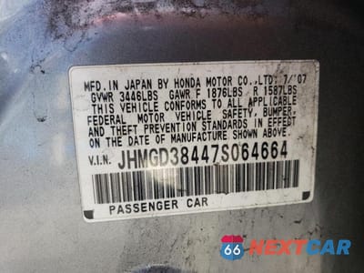 Zdjęcie 12 z 12 samochodu: 2007 HONDA FIT VIN:JHMGD38447S064664 - miniatura