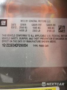 Zdjęcie 13 z 13 samochodu: 2012 CHEVROLET MALIBU 1LT VIN:1G1ZC5E04CF299054 - miniatura