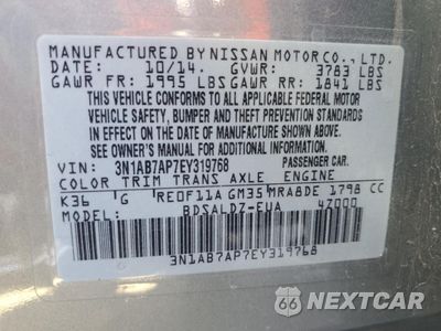 Zdjęcie 14 z 14 samochodu: 2014 NISSAN SENTRA S VIN:3N1AB7AP7EY319768 - miniatura