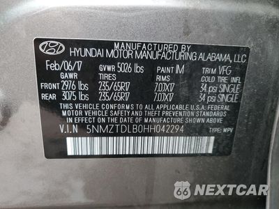 Zdjęcie 14 z 14 samochodu: 2017 HYUNDAI SANTA FE SPORT VIN:5NMZTDLB0HH042294 - miniatura
