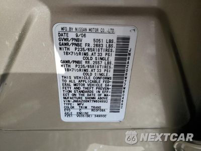 Zdjęcie 13 z 13 samochodu: 2007 NISSAN MURANO SL VIN:JN8AZ08W77W604692 - miniatura