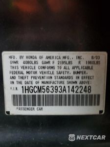 Zdjęcie 12 z 12 samochodu: 2003 HONDA ACCORD LX VIN:1HGCM56393A144224 - miniatura