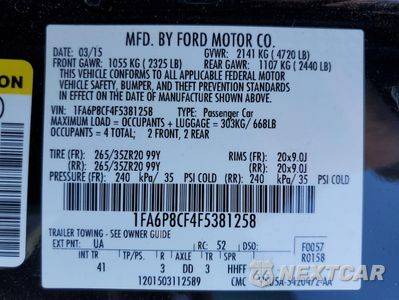 Zdjęcie 14 z 14 samochodu: 2015 FORD MUSTANG GT VIN:1FA6P8CF4F5381258 - miniatura