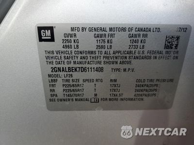 Zdjęcie 13 z 13 samochodu: 2013 CHEVROLET EQUINOX LS VIN:2GNALBEK7D6111408 - miniatura