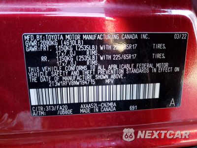 Zdjęcie 13 z 13 samochodu: 2022 TOYOTA RAV4 XLE VIN:2T3W1RFV8NW194715 - miniatura