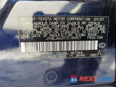 Zdjęcie 12 z 12 samochodu: 2007 LEXUS ES 350 VIN:JTHBJ46G972149957 - miniatura