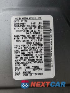 Zdjęcie 13 z 13 samochodu: 2007 NISS MURANO SL VIN:JN8AZ08W07W634343 - miniatura