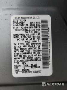 Zdjęcie 13 z 13 samochodu: 2007 NISS MURANO SL VIN:JN8AZ08W07W634343 - miniatura