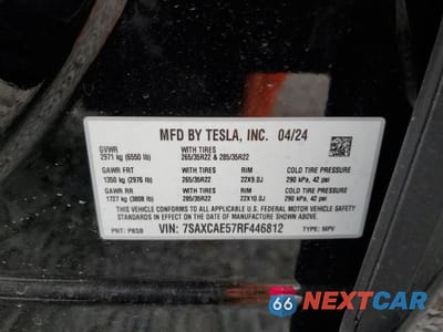 Zdjęcie 13 z 13 samochodu: 2024 TESLA MODEL X VIN:7SAXCAE57RF446812 - miniatura