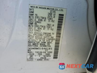 Zdjęcie 15 z 15 samochodu: 2005 NISSAN XTERRA OFF ROAD VIN:5N1AN08W05C646185 - miniatura