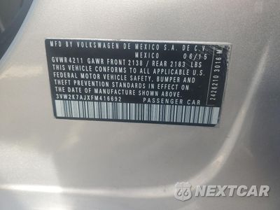 Zdjęcie 12 z 12 samochodu: 2015 VOLKSWAGEN JETTA BASE VIN:3VW2K7AJXFM416692 - miniatura
