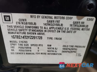 Zdjęcie 12 z 12 samochodu: 2000 GMC NEW SIERRA C1500 VIN:1GTEC14T2YZ291728 - miniatura