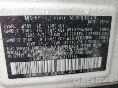 Zdjęcie 12 z 12 samochodu: 2014 SUBARU OUTBACK 2.5I VIN:4S4BRBAC3E1278567 - miniatura