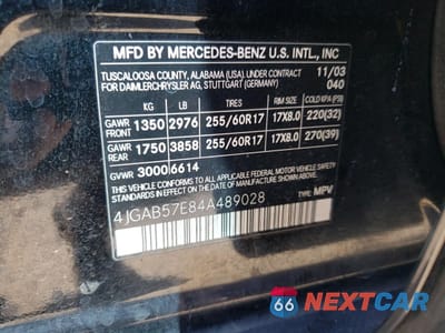Zdjęcie 15 z 15 samochodu: 2004 MERCEDES-BENZ ML 350 VIN:4JGAB57E84A489028 - miniatura