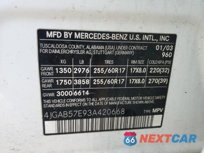 Zdjęcie 13 z 13 samochodu: 2003 MERCEDES-BENZ ML 350 VIN:4JGAB57E93A420668 - miniatura