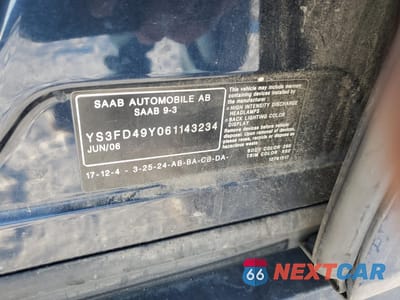 Zdjęcie 14 z 14 samochodu: 2006 SAAB 9-3 VIN:YS3FD49Y061143234 - miniatura