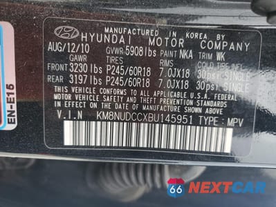 Zdjęcie 13 z 13 samochodu: 2011 HYUNDAI VERACRUZ GLS VIN:KM8NUDCCXBU145951 - miniatura