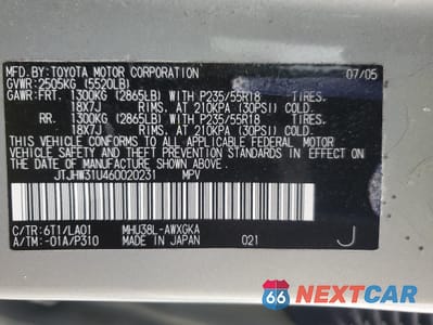 Zdjęcie 12 z 12 samochodu: 2006 LEXUS RX 400 VIN:JTJHW31U460020231 - miniatura