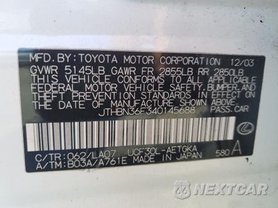 Zdjęcie 12 z 12 samochodu: 2004 LEXUS LS 430 VIN:JTHBN36F340145688 - miniatura