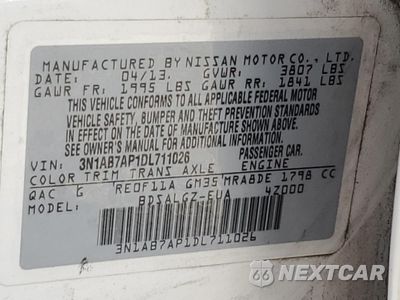 Zdjęcie 12 z 12 samochodu: 2013 NISSAN SENTRA S VIN:3N1AB7AP1DL711026 - miniatura