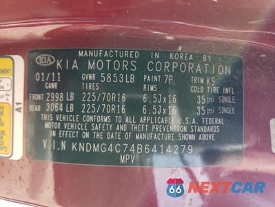 Zdjęcie 13 z 13 samochodu: 2011 KIA SEDONA LX VIN:KNDMB5C74B6414279 - miniatura