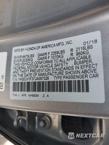 Zdjęcie 14 z 15 samochodu: 2018 HONDA ACCORD SPORT VIN:1HGCV1F37JA097328 - miniatura