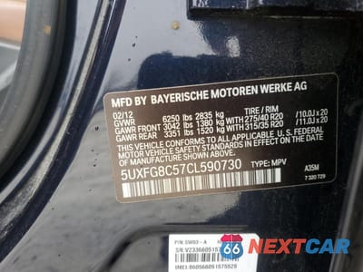 Zdjęcie 14 z 14 samochodu: 2012 BMW X6 XDRIVE50I VIN:5UXFG8C57CL590730 - miniatura