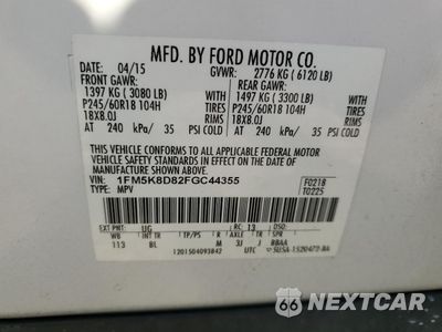 Zdjęcie 13 z 13 samochodu: 2015 FORD EXPLORER XLT VIN:1FM5K8D82FGC44355 - miniatura