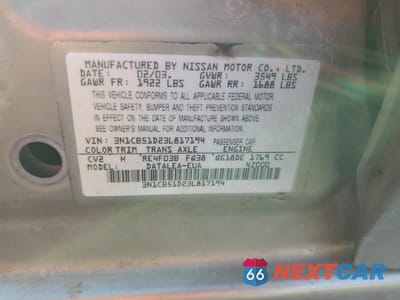 Zdjęcie 14 z 14 samochodu: 2003 NISSAN SENTRA XE VIN:3N1CB51D23L817194 - miniatura