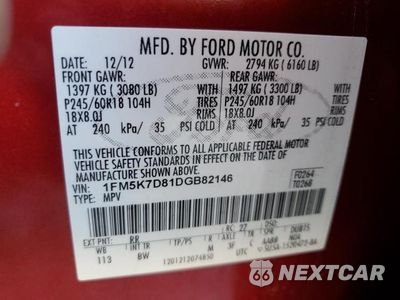Zdjęcie 13 z 13 samochodu: 2013 FORD EXPLORER XLT VIN:1FM5K7D81DGB82146 - miniatura