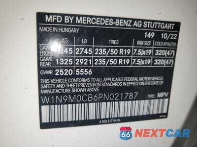 Zdjęcie 13 z 13 samochodu: 2023 MERCEDES-BENZ EQB 250+ VIN:W1N9M0CB6PN021787 - miniatura