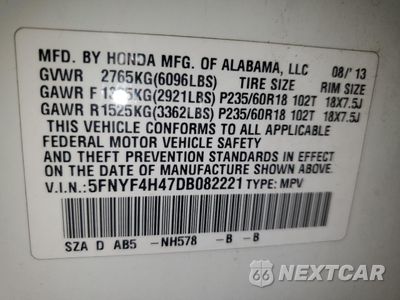 Zdjęcie 13 z 13 samochodu: 2013 HONDA PILOT EX VIN:5FNYF4H47DB082221 - miniatura