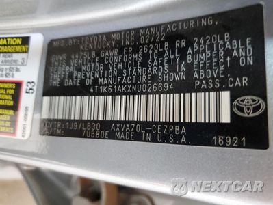 Zdjęcie 12 z 13 samochodu: 2022 TOYOTA CAMRY XSE VIN:4T1K61AKXNU026694 - miniatura