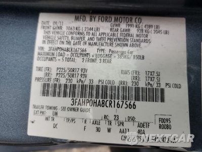 Zdjęcie 12 z 12 samochodu: 2012 FORD FUSION SE VIN:3FAHP0HA8CR167566 - miniatura