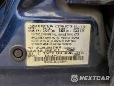 Zdjęcie 15 z 15 samochodu: 2006 NISSAN SENTRA 1.8 VIN:3N1CB51D86L578691 - miniatura