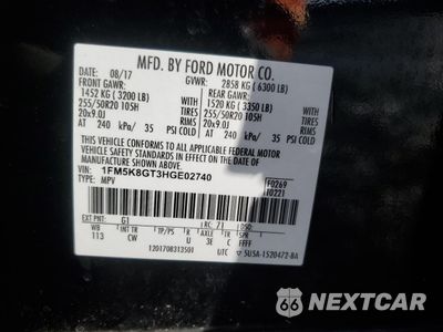 Zdjęcie 15 z 16 samochodu: 2017 FORD EXPLORER SPORT VIN:1FM5K8GT3HGE02740 - miniatura