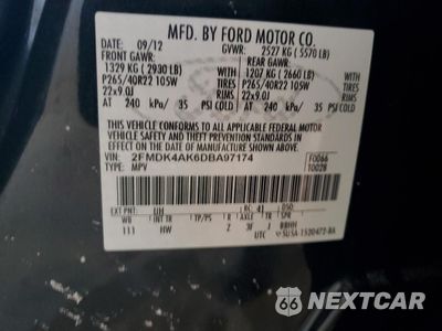 Zdjęcie 12 z 12 samochodu: 2013 FORD EDGE SPORT VIN:2FMDK4AK6DBA97174 - miniatura