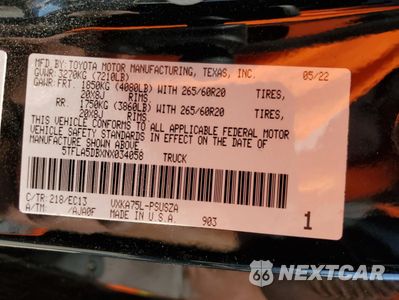 Zdjęcie 12 z 12 samochodu: 2022 TOYOTA TUNDRA CREWMAX SR VIN:5TFLA5DBXNX034058 - miniatura