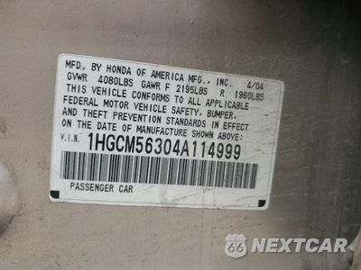 Zdjęcie 15 z 15 samochodu: 2004 HONDA ACCORD LX VIN:1HGCM56304A114999 - miniatura