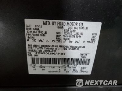 Zdjęcie 13 z 13 samochodu: 2016 FORD EXPLORER XLT VIN:1FM5K8D82GGA54556 - miniatura