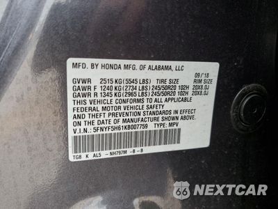 Zdjęcie 13 z 14 samochodu: 2019 HONDA PILOT TOURING VIN:5FNYF5H61KB007759 - miniatura