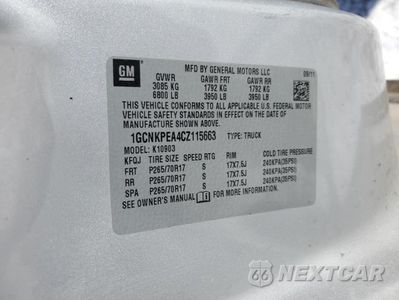 Zdjęcie 12 z 12 samochodu: 2012 CHEVROLET 1500 VIN:1GCNKPEA4CZ115663 - miniatura
