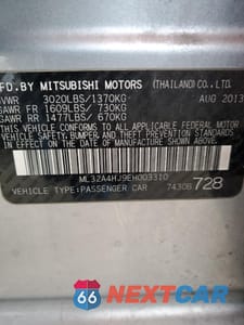 Zdjęcie 12 z 12 samochodu: 2014 MITSUBISHI MIRAGE ES VIN:ML32A4HJ9EH003310 - miniatura