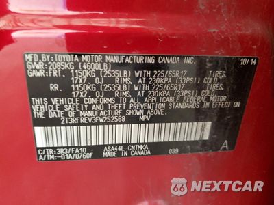 Zdjęcie 12 z 12 samochodu: 2015 TOYOTA RAV4 XLE VIN:2T3RFREV3FW252568 - miniatura