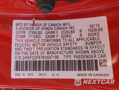 Zdjęcie 14 z 15 samochodu: 2019 HONDA CIVIC LX VIN:2HGFC2F67KH597186 - miniatura