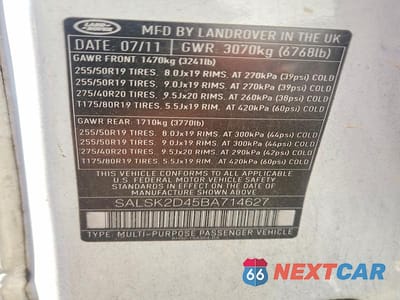 Zdjęcie 13 z 13 samochodu: 2011 LAND ROVER RANGE ROVER SPORT LUX VIN:SALSK2D45BA714627 - miniatura